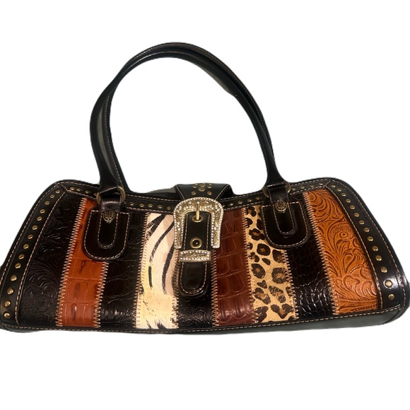 Handbags - Patchwork  Handbag - Black, Brown, Tan